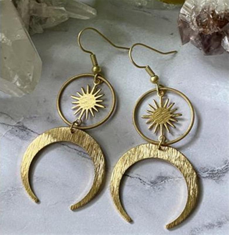 Druzy Crescent Moon Sun Earrings | earrings | Wiccan Center