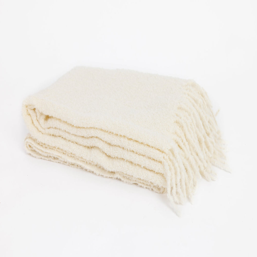 Handloomed Alpaca Bouclé Ivory Throw Blanket From Peru | Blanket | Wiccan Center