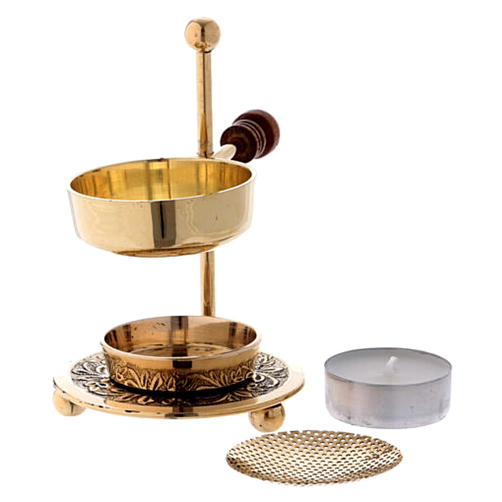 Brass Resin Burner with Wooden Knob | Incense Burner | Wiccan Center