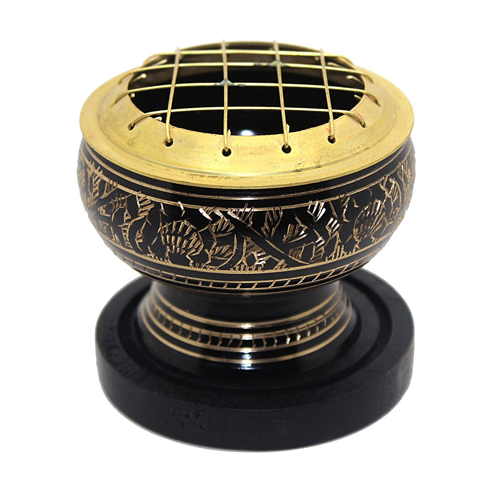 Brass Screen Burner Black w/Coaster | Incense Burner | Wiccan Center