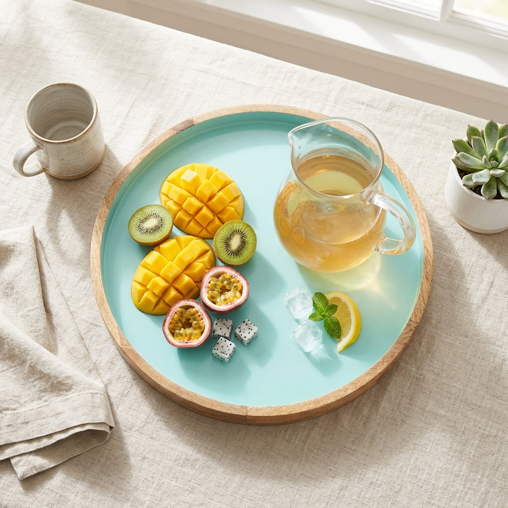 Blue Round Mango Wood Platter