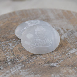 Buddha Engraved Selenite Palm Stone | Crystals | Wiccan Center