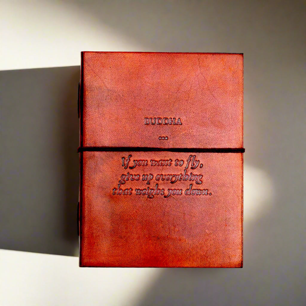 Buddha Quote Leather Journal - "Give Up Everything That Weighs You Down" | Journal | Wiccan Center
