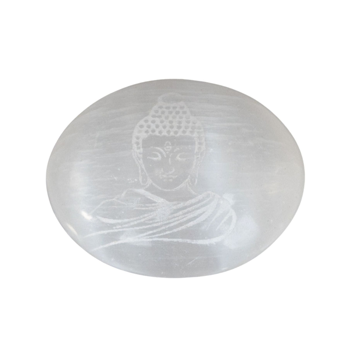 Buddha Engraved Selenite Palm Stone | Crystals | Wiccan Center