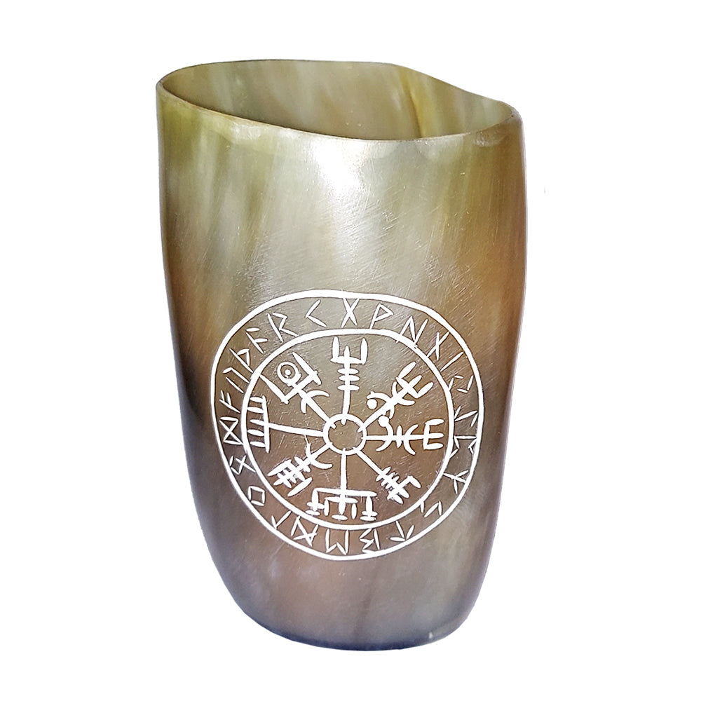 Handcrafted Natural Buffalo Horn Mug - Vegvísir
