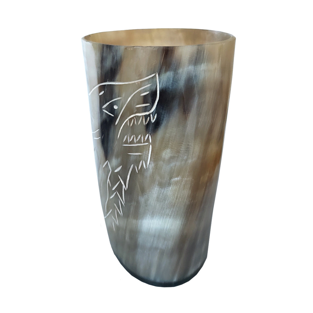 Handcrafted Natural Buffalo Horn Mug - Wolf | Mug | Wiccan Center