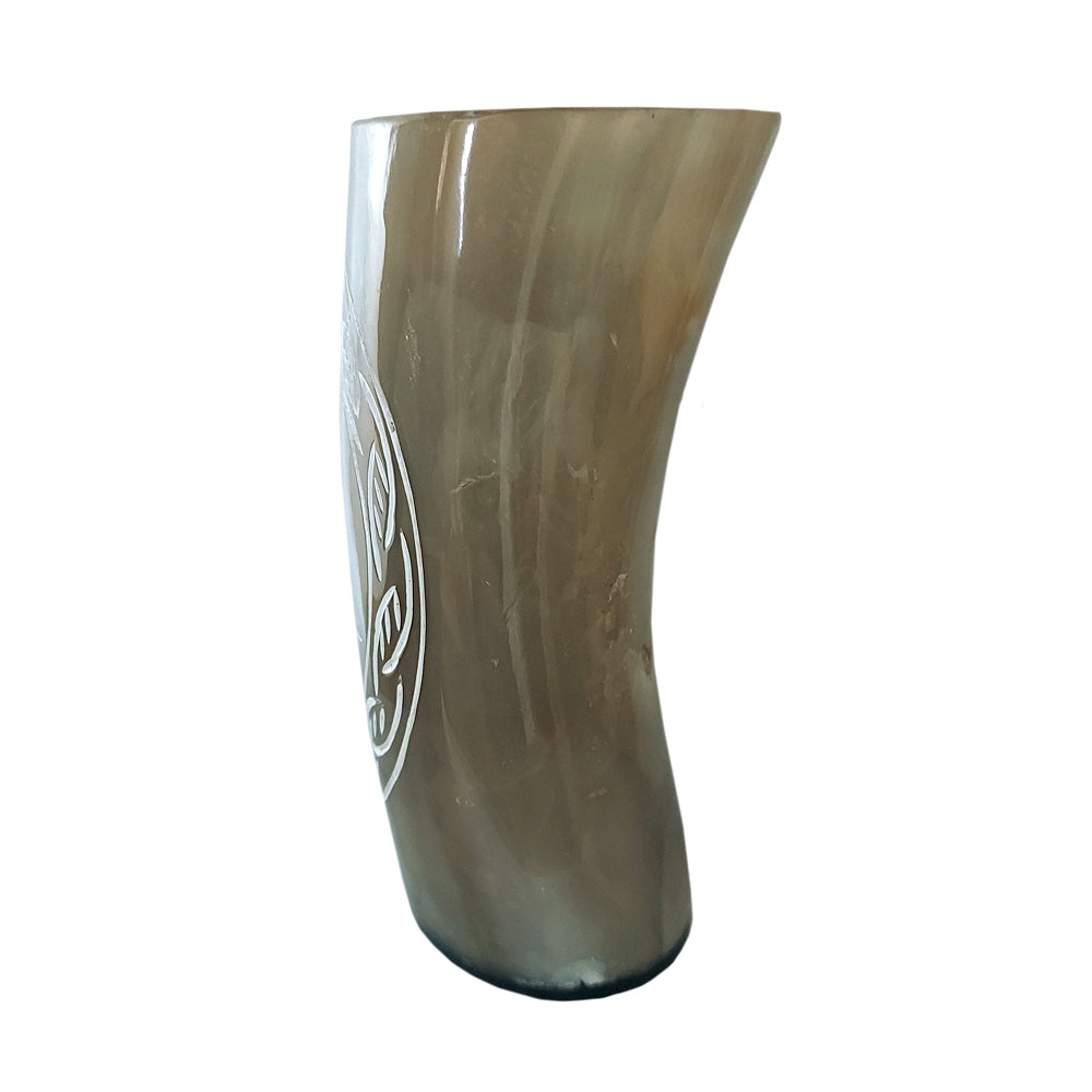 Handcrafted Natural Buffalo Horn Mug - Valknut | Mug | Wiccan Center