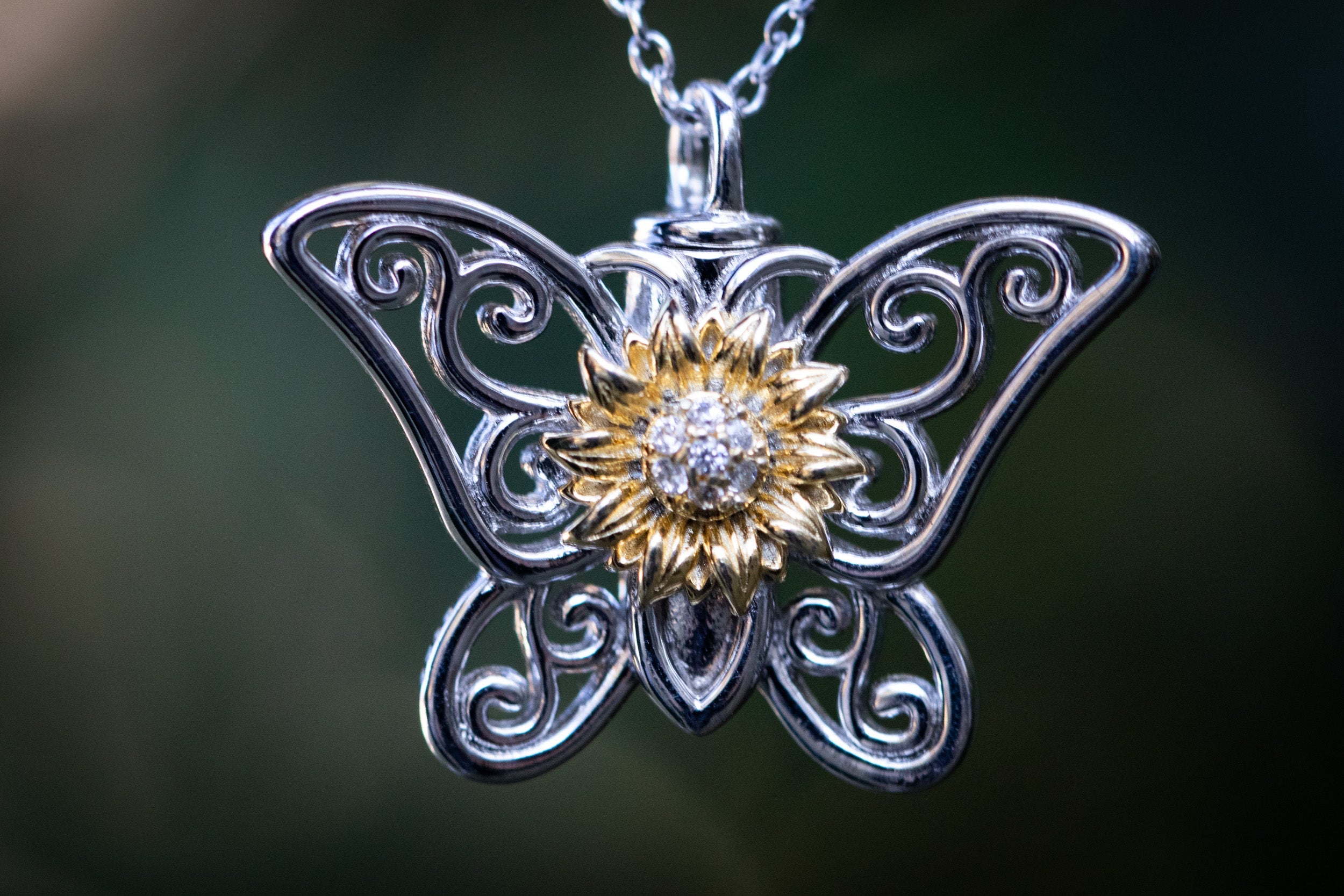 Butterfly Sunflower Keepsake Necklace