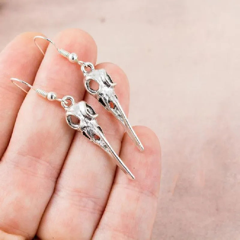 Crow Skull Crescent Moon Earrings | earrings | Wiccan Center