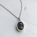Oval Raw Meteorite Pendant Necklace in Matte Brushed Silver | Necklace | Wiccan Center