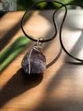 Amethyst Gemstone Necklace with Stainless Steel and Leather