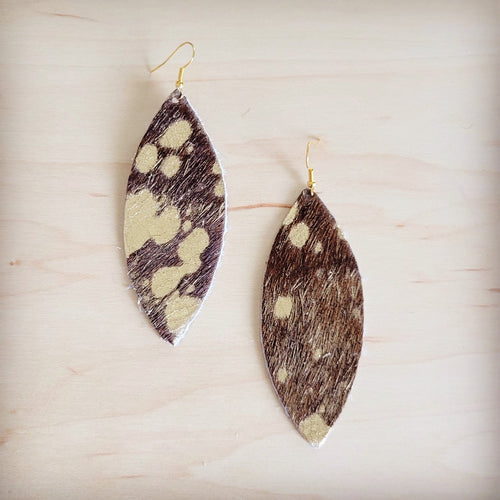 **Narrow Leather Oval Earrings-Mixed Metallic Hair-on-Hide 208x | Earrings | Wiccan Center