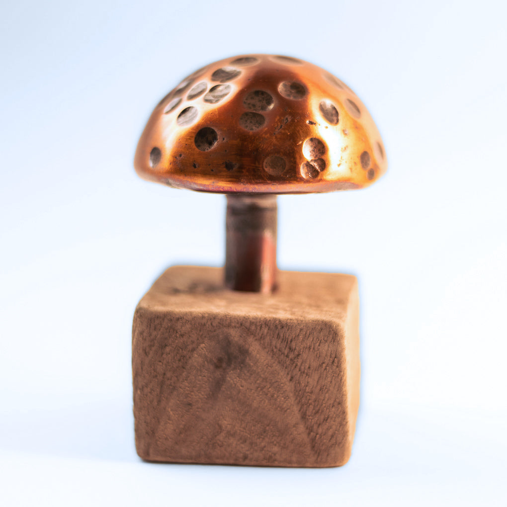 Copper Mushroom with Wood Stand | Paperweights | Wiccan Center