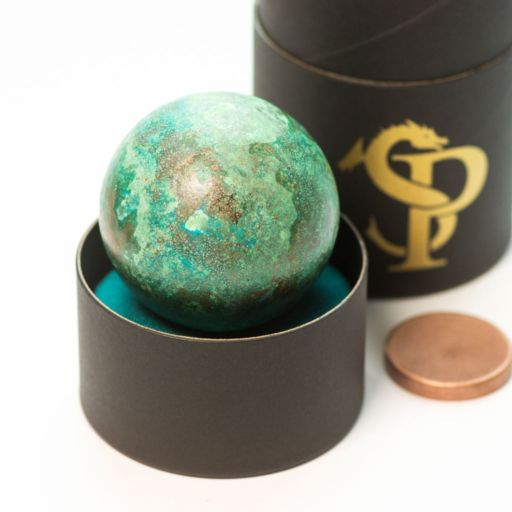 Verdigris Copper Orb with Green Forced Patina - 2.25" Sphere - 1.75 lb | Paperweights | Wiccan Center