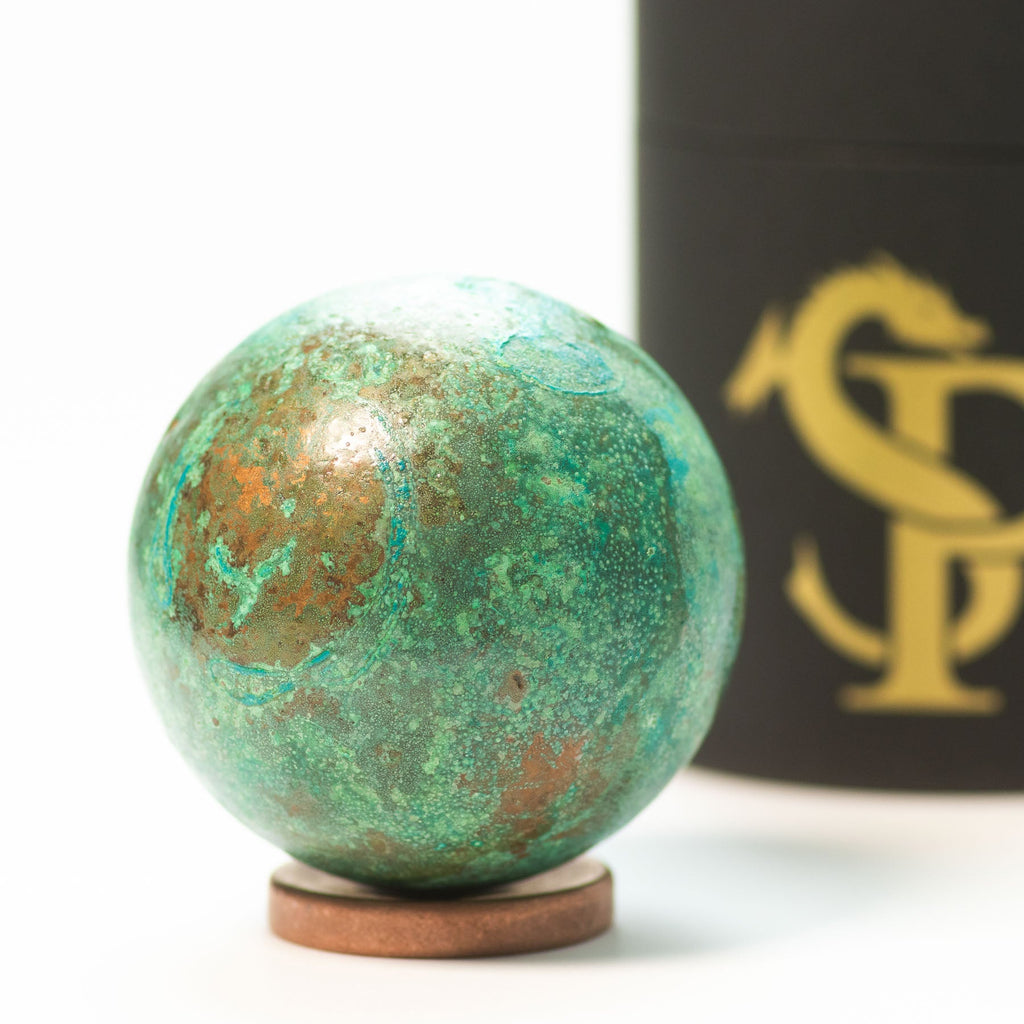 Verdigris Copper Orb with Green Forced Patina - 2.25" Sphere - 1.75 lb | Paperweights | Wiccan Center