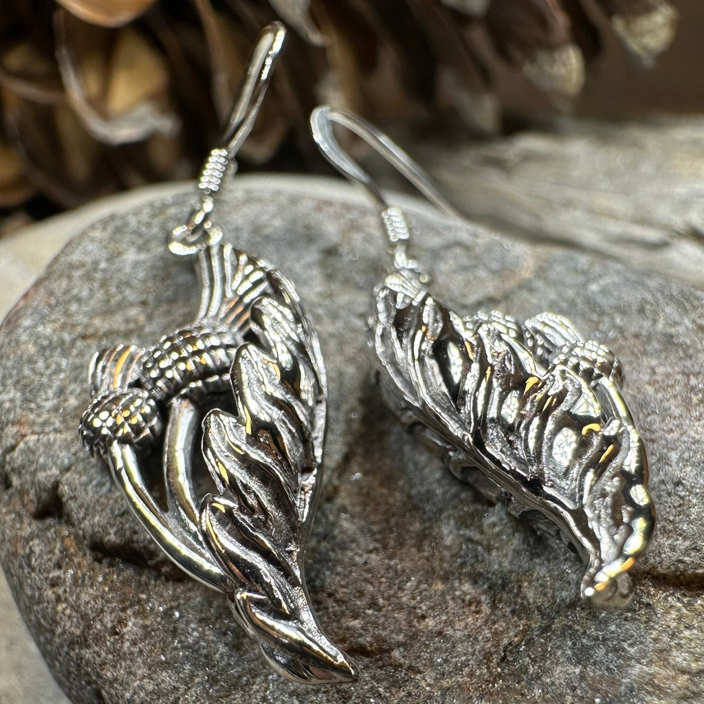 Cluaran Scottish Thistle Earrings in Sterling Silver | Dangle Earrings | Wiccan Center