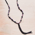 **Frosted Marble Jasper Necklace w/ Wood Beads & Leather Tassel 258b | Necklace | Wiccan Center