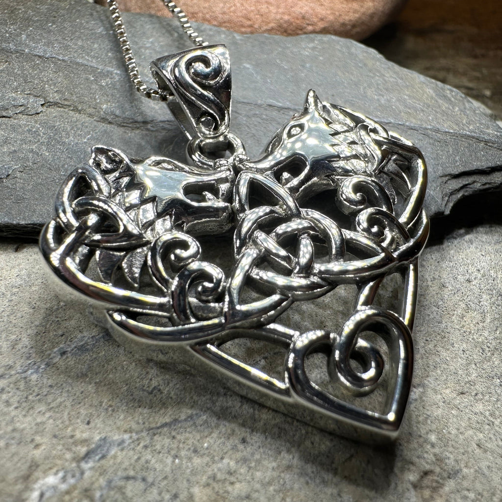 Celtic Wolf Love Necklace in Sterling Silver | Pendant | Wiccan Center