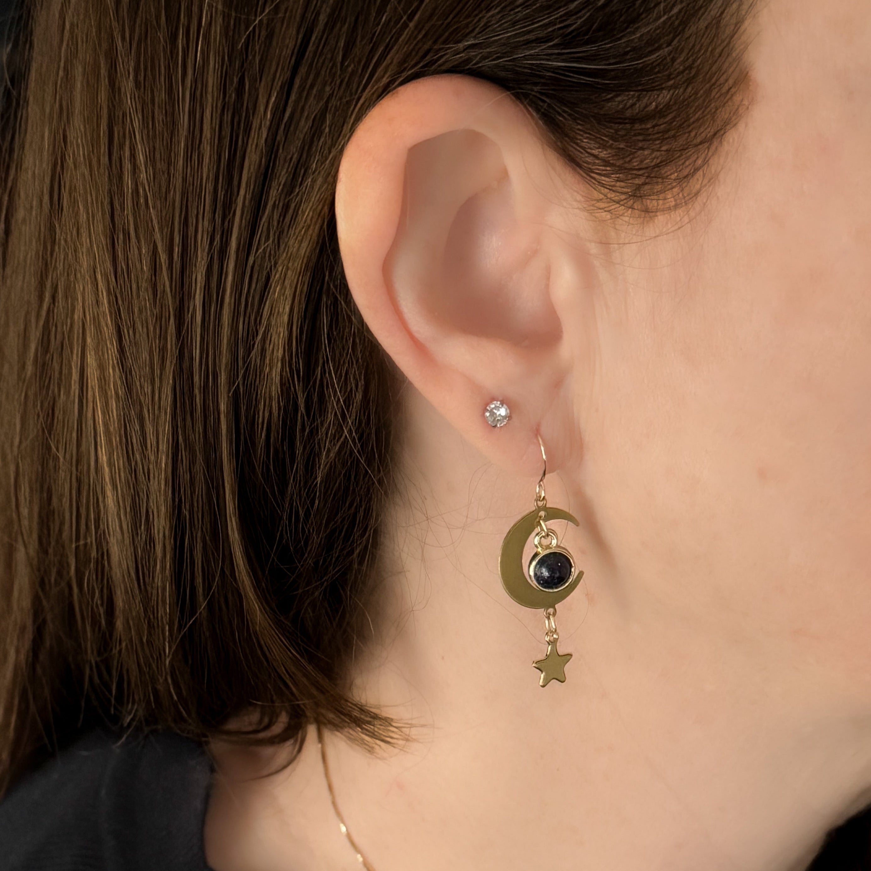 Starlit Crescent Earrings with Blue Sandstone | Earrings | Wiccan Center