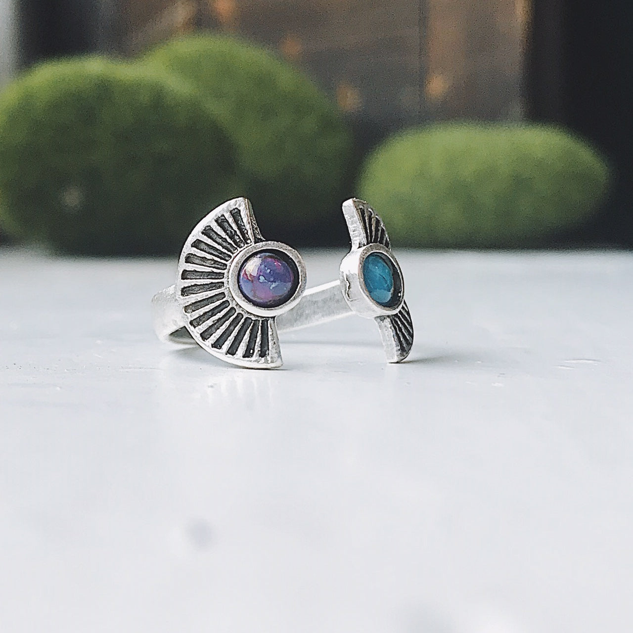 CLEARANCE Dawn to Dusk - Two Stone Turquoise Boho Sunburst Ring | Ring | Wiccan Center