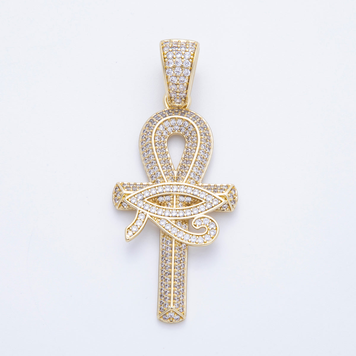 16K Gold Filled 48mm Micro Paved CZ Evil Eye Ankh Cross Religious Pendant | Charms-00209 | Charms & Pendants | Wiccan Center