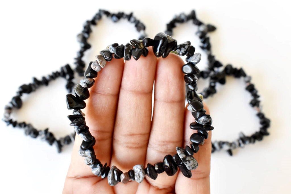 Snowflake Obsidian Chip Bracelet(Past Life Recall and Wisdom) | Bracelets | Wiccan Center
