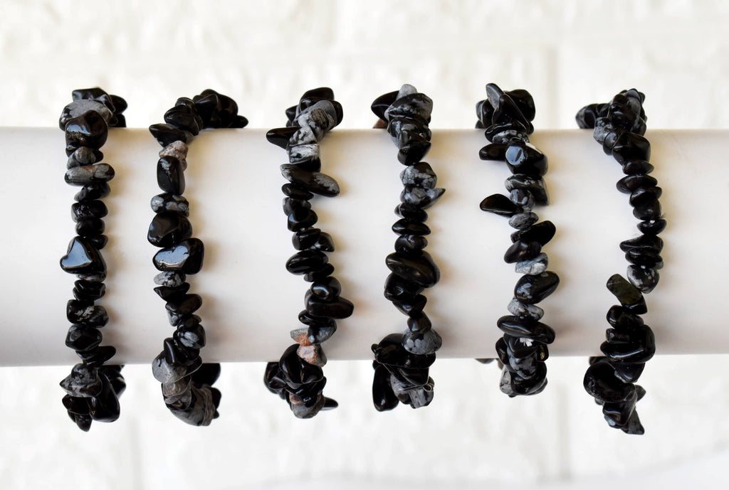 Snowflake Obsidian Chip Bracelet(Past Life Recall and Wisdom) | Bracelets | Wiccan Center