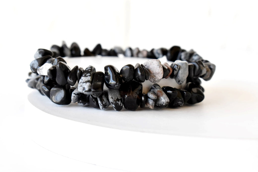 Snowflake Obsidian Chip Bracelet(Past Life Recall and Wisdom) | Bracelets | Wiccan Center