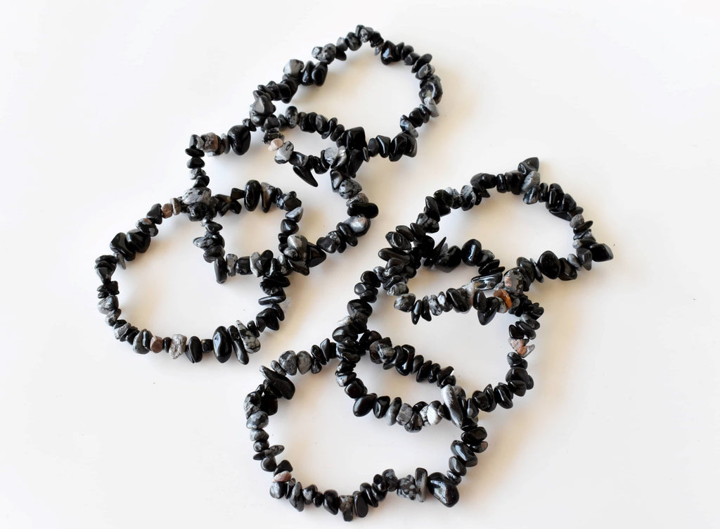 Snowflake Obsidian Chip Bracelet(Past Life Recall and Wisdom) | Bracelets | Wiccan Center