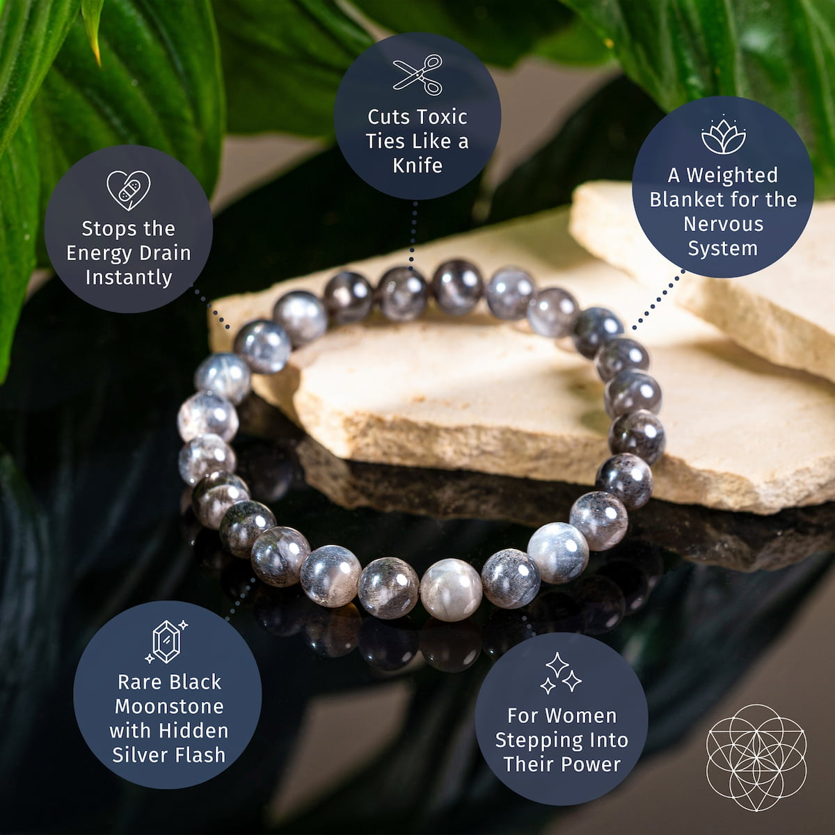 The Empath’s Cord Cutter – Black Moonstone Bracelet | Bracelet | Wiccan Center