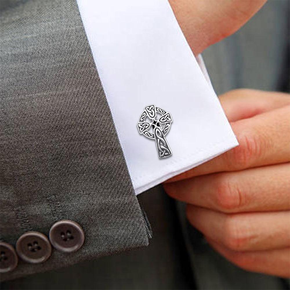 Undying Love of a Divine Celtic Cross Sterling Silver Cufflinks CL043