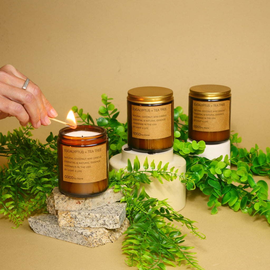 7.2oz Eucalyptus + Tea Tree Natural Coconut Apricot Wax Candle | COCO Self Care - Candles | Wiccan Center