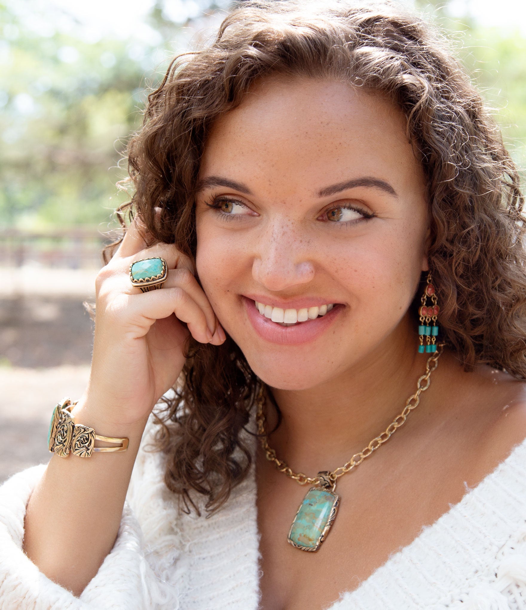 Blue Turquoise and Golden Cocktail Ring | Rings | Wiccan Center