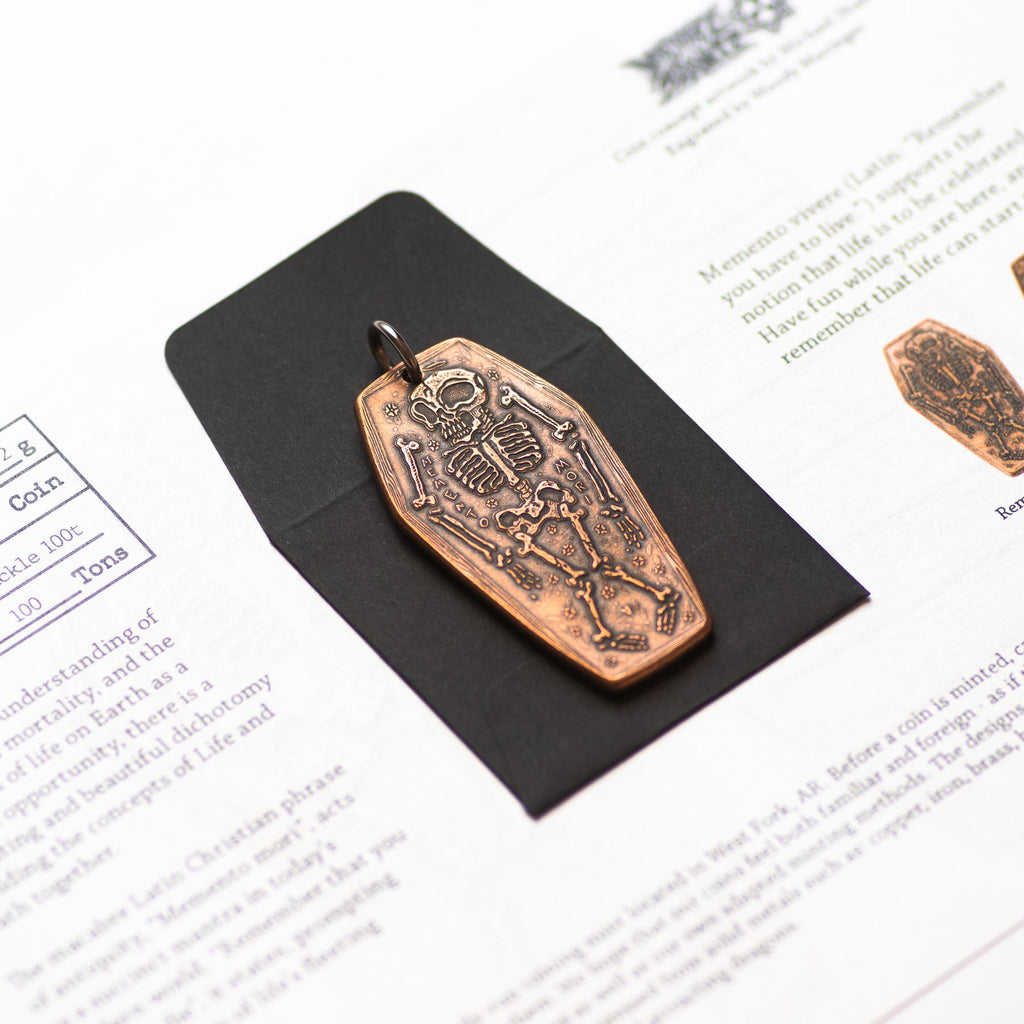 Coffin Memento Mori Memento Vivere Copper Charm or Pendant | Artwork | Wiccan Center