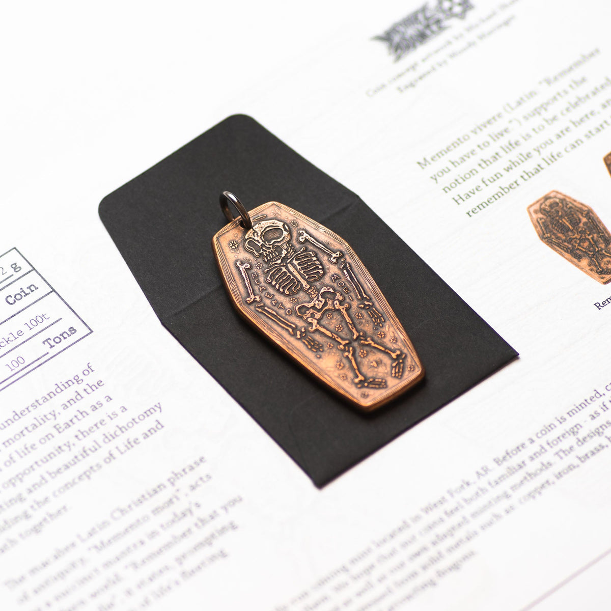 Coffin Memento Mori Memento Vivere Copper Charm or Pendant | Artwork | Wiccan Center