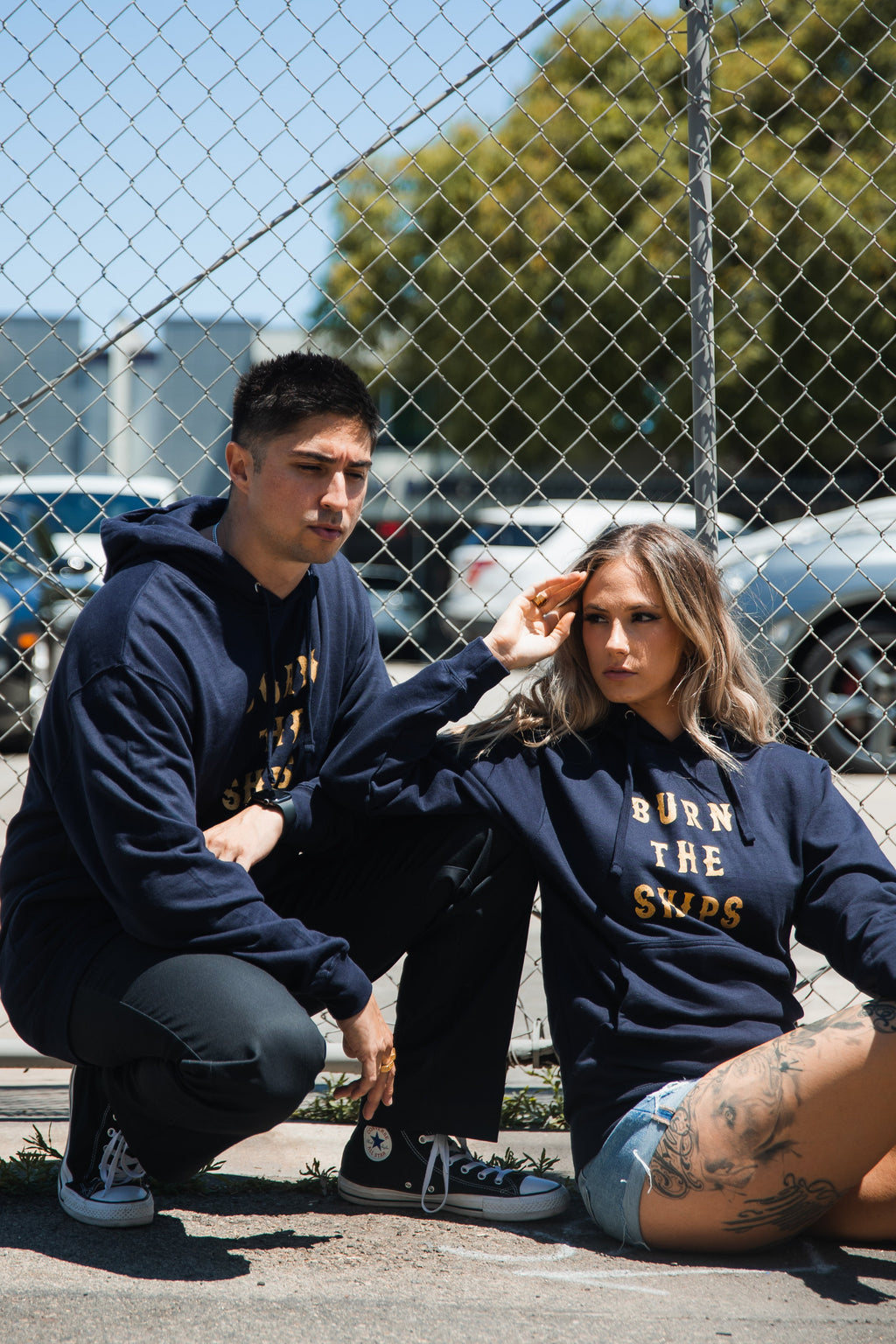 Burn The Ships Navy Gold Foil Hoodie | | Wiccan Center