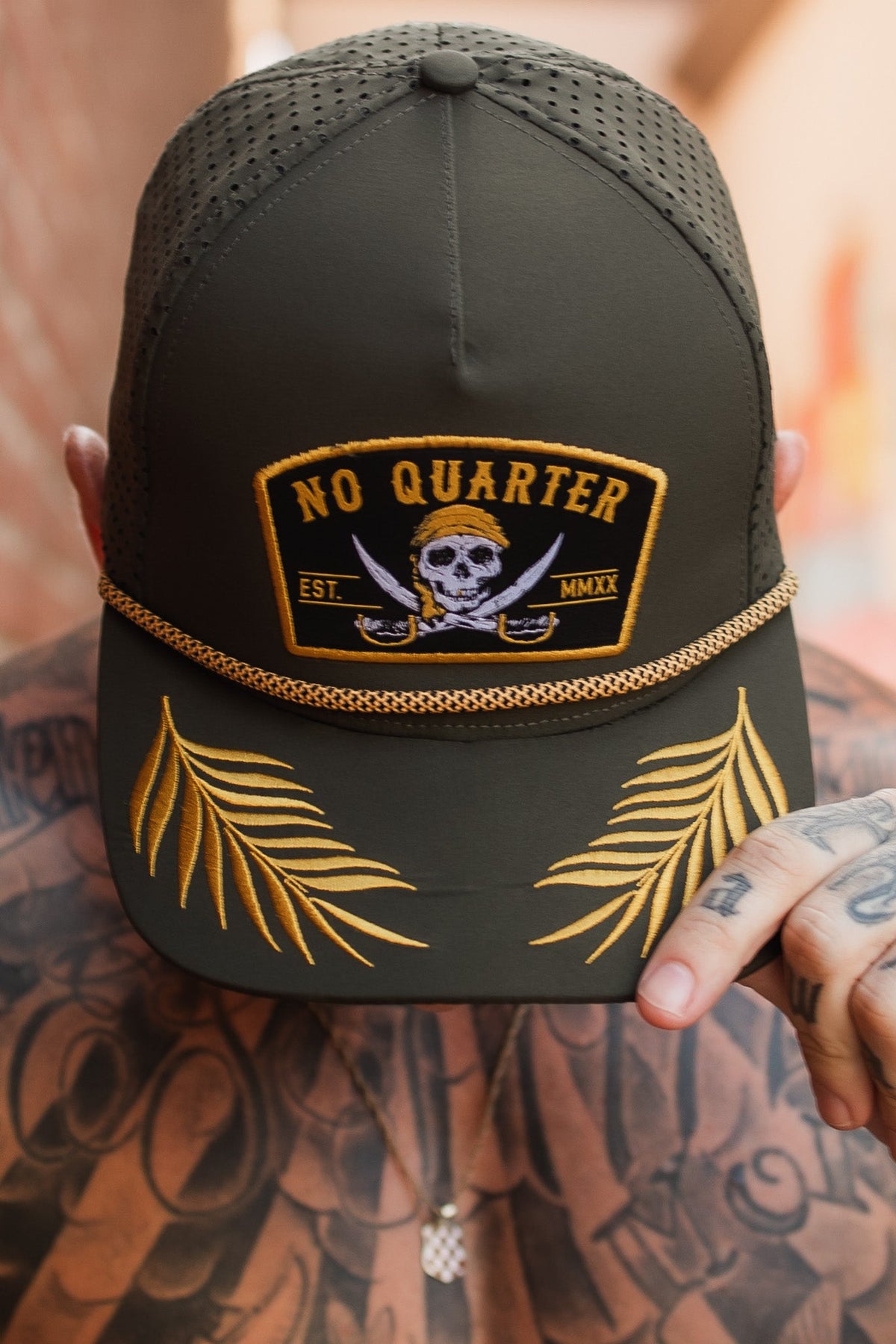 No Quarter Olive Snapback | hat | Wiccan Center