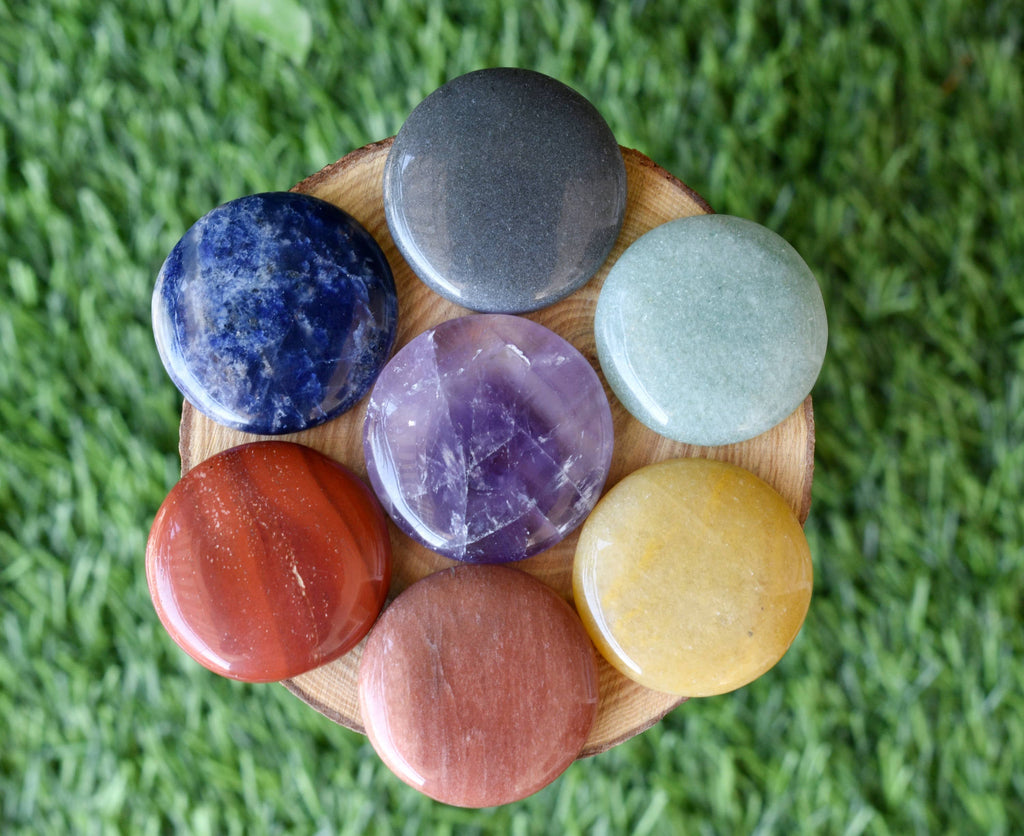7pcs Chakra Round Crystal Set, Round Shaped 7 Chakra Crystal Set | Healing Kits | Wiccan Center