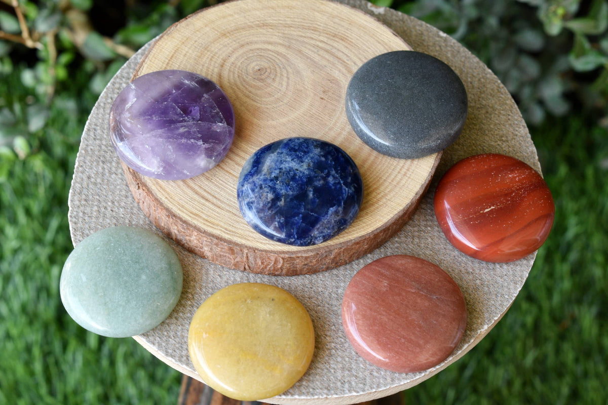 7pcs Chakra Round Crystal Set, Round Shaped 7 Chakra Crystal Set | Healing Kits | Wiccan Center
