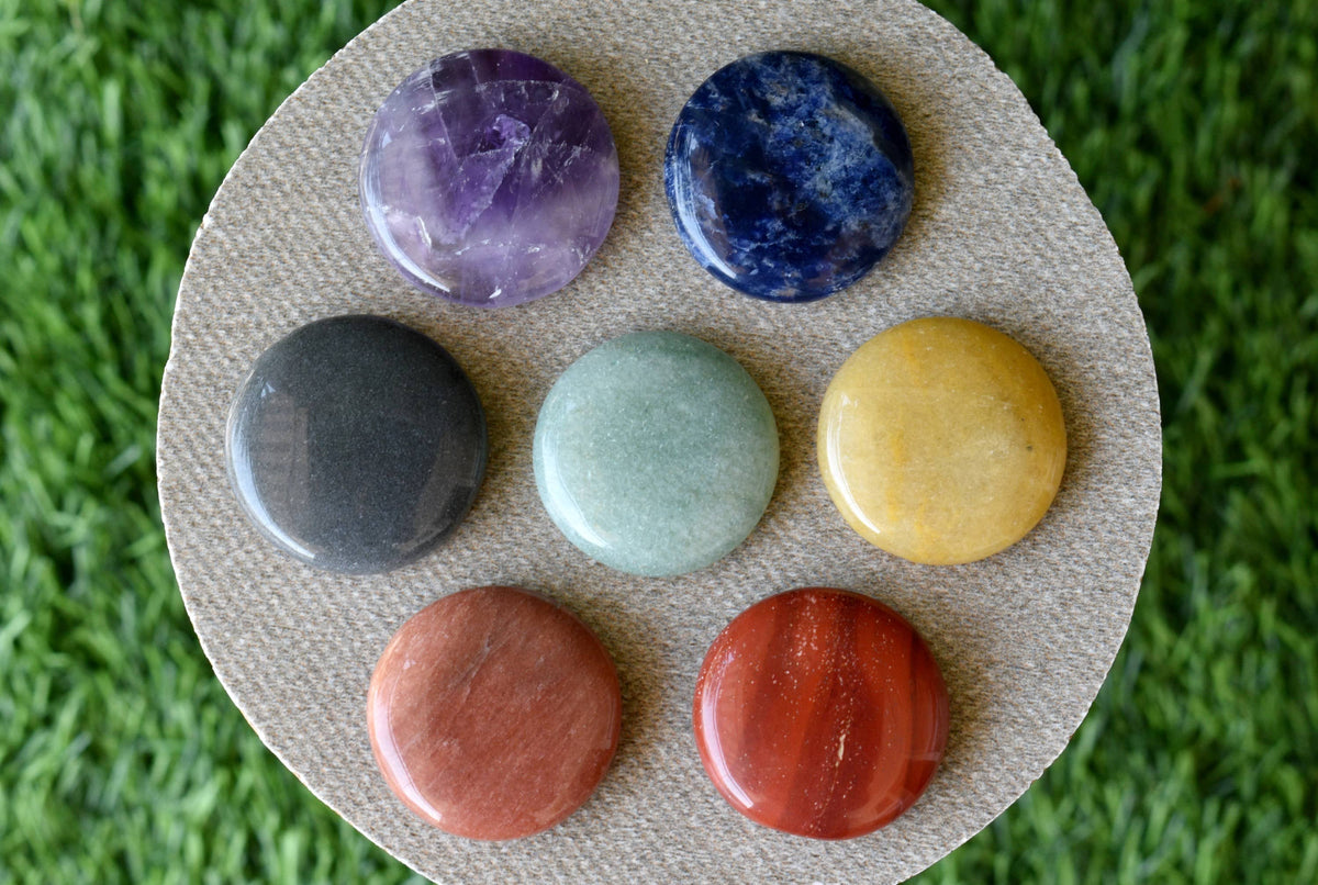 7pcs Chakra Round Crystal Set, Round Shaped 7 Chakra Crystal Set | Healing Kits | Wiccan Center