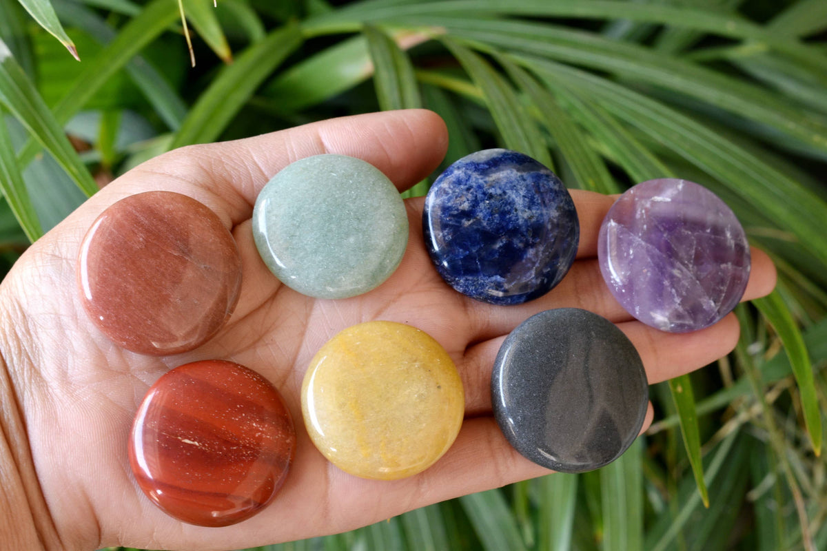 7pcs Chakra Round Crystal Set, Round Shaped 7 Chakra Crystal Set | Healing Kits | Wiccan Center