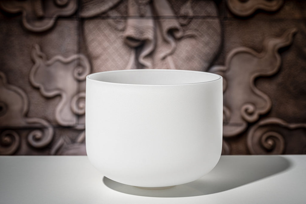 12" White-Frosted Crystal Singing Bowl, Note F4, Heart Chakra | | Wiccan Center