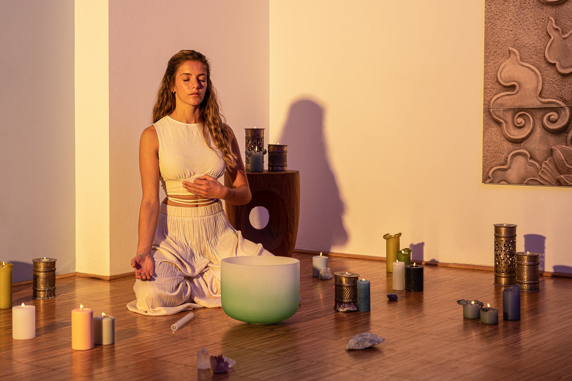 11" Color-Frosted Crystal Singing Bowl, Green, Note F4, Heart Chakra | | Wiccan Center