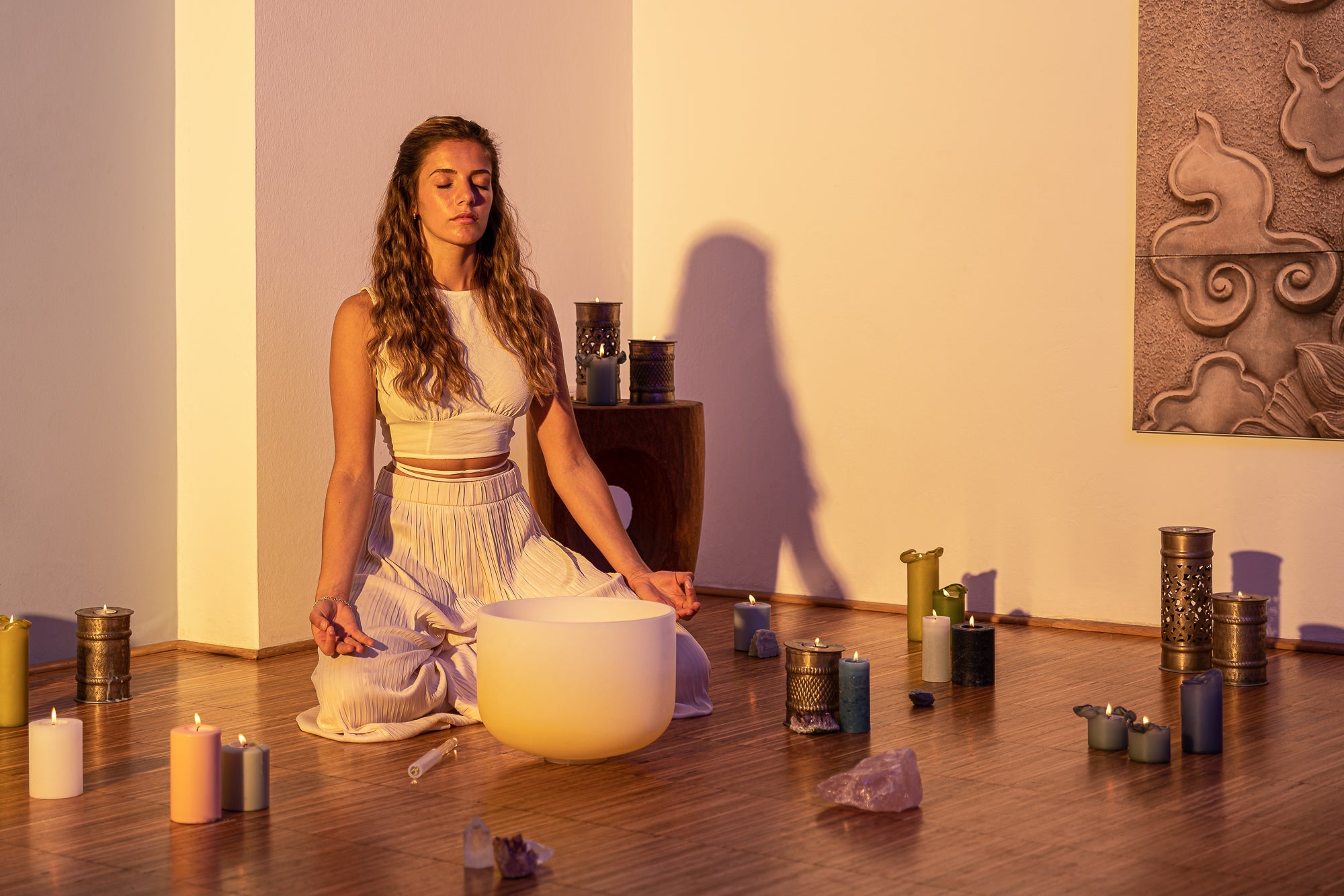 12" Color-Frosted Crystal Singing Bowl, Yellow, Note E4, Solar Plexus Chakra | | Wiccan Center