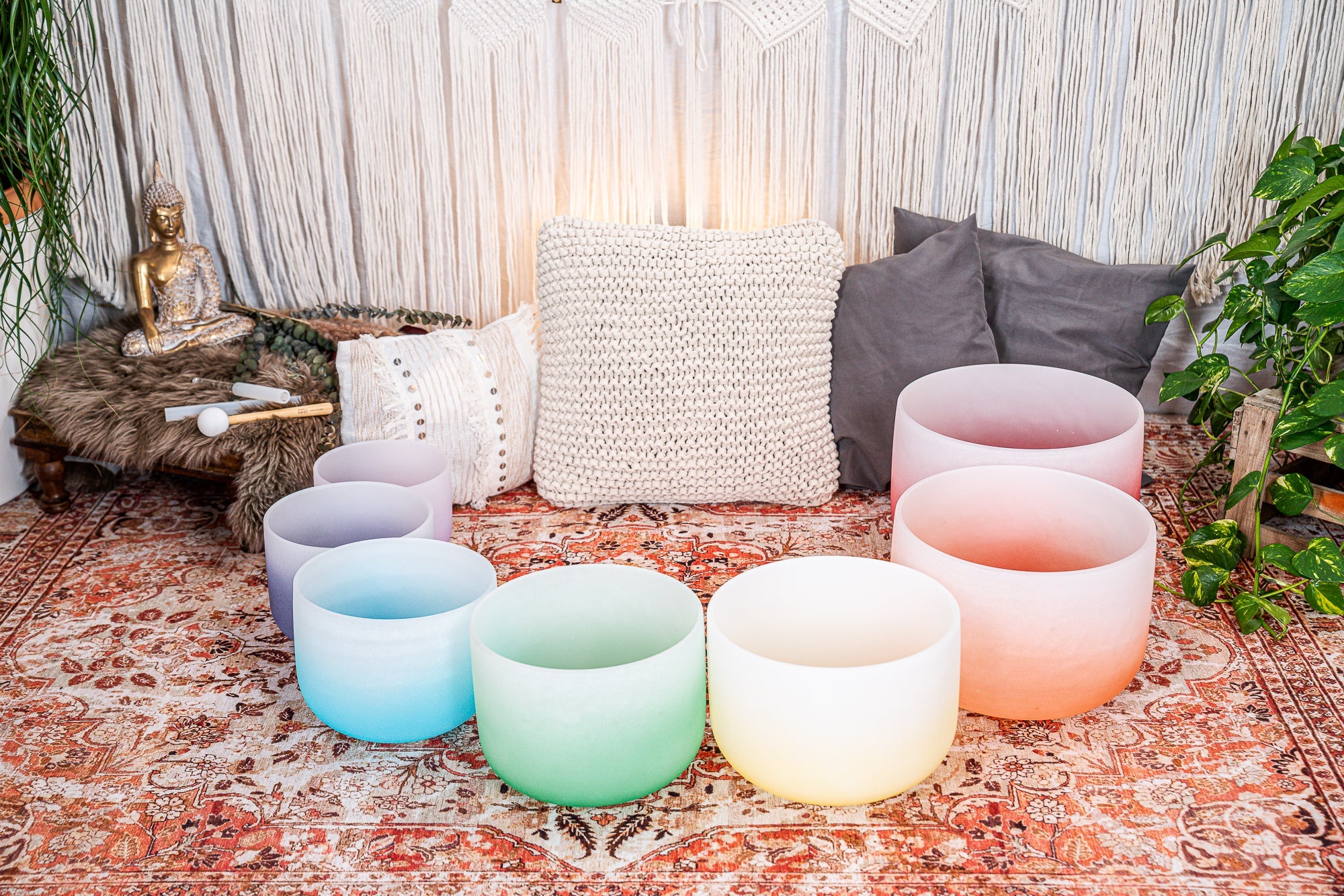7-piece Crystal Singing Bowl Chakra Set, Color-Frosted | | Wiccan Center
