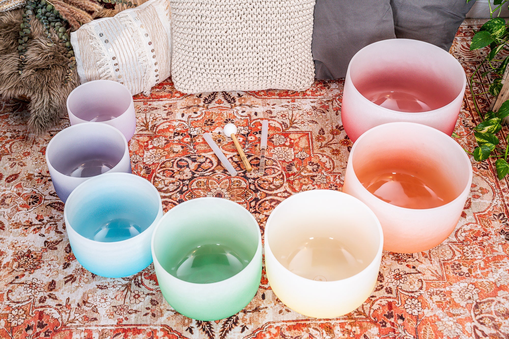 7-piece Crystal Singing Bowl Chakra Set, Color-Frosted | | Wiccan Center