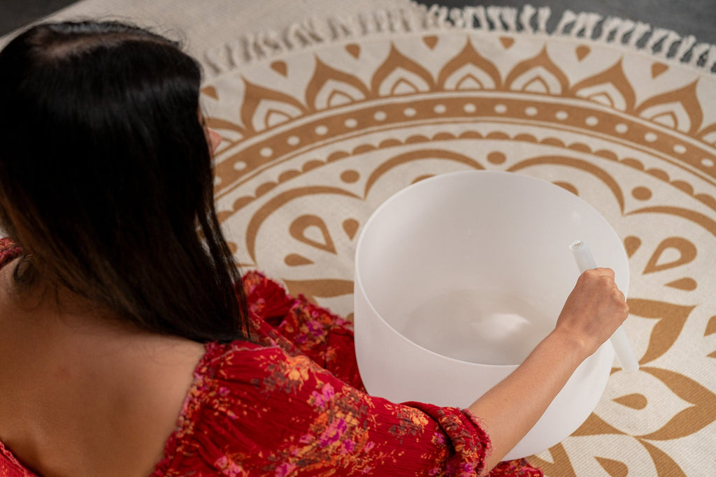 14" White-Frosted Crystal Singing Bowl, Note E3, Solar Plexus Chakra | | Wiccan Center