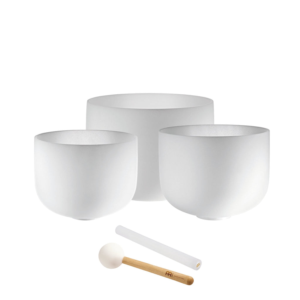 3-Piece White-Frosted Crystal Singing Bowl Set, A4/F4/C4, 432 Hz | | Wiccan Center
