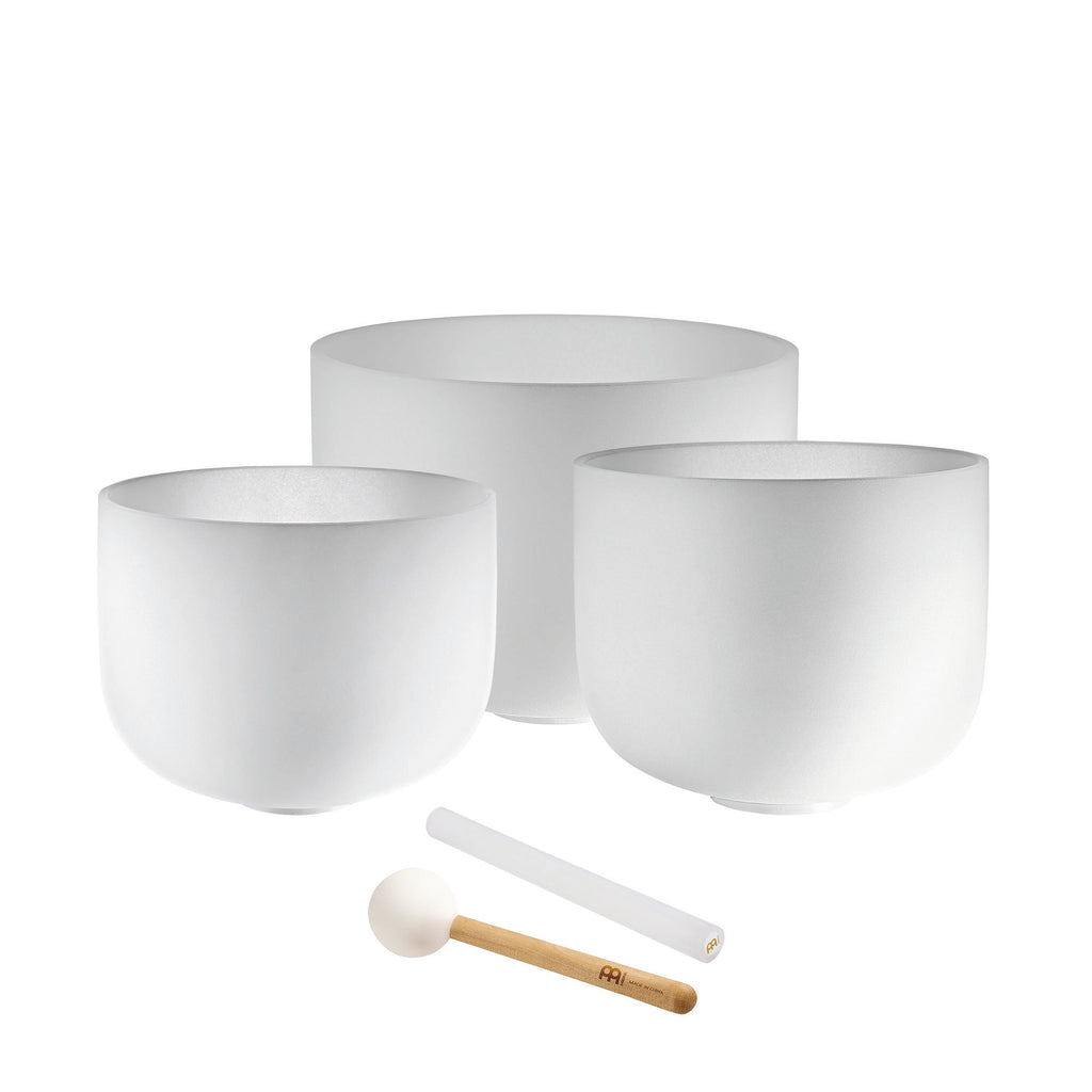 3-Piece White-Frosted Crystal Singing Bowl Set, A4/F4/D4, 432 Hz | | Wiccan Center