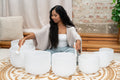 432 Hz Crystal Singing Bowl Chakra Set - 7 Pure White Quartz Bowls (8"–14") | 432 Hz White-Frosted Crystal Singing Bowl Set | Wiccan Center